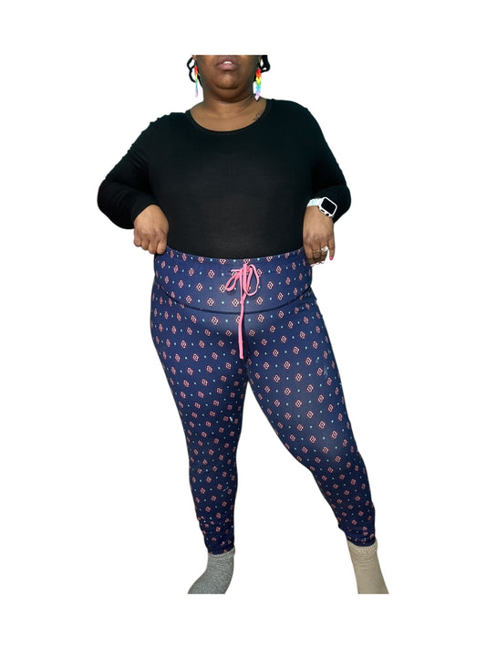 Navy Blue w/ Pink and Green Pattern