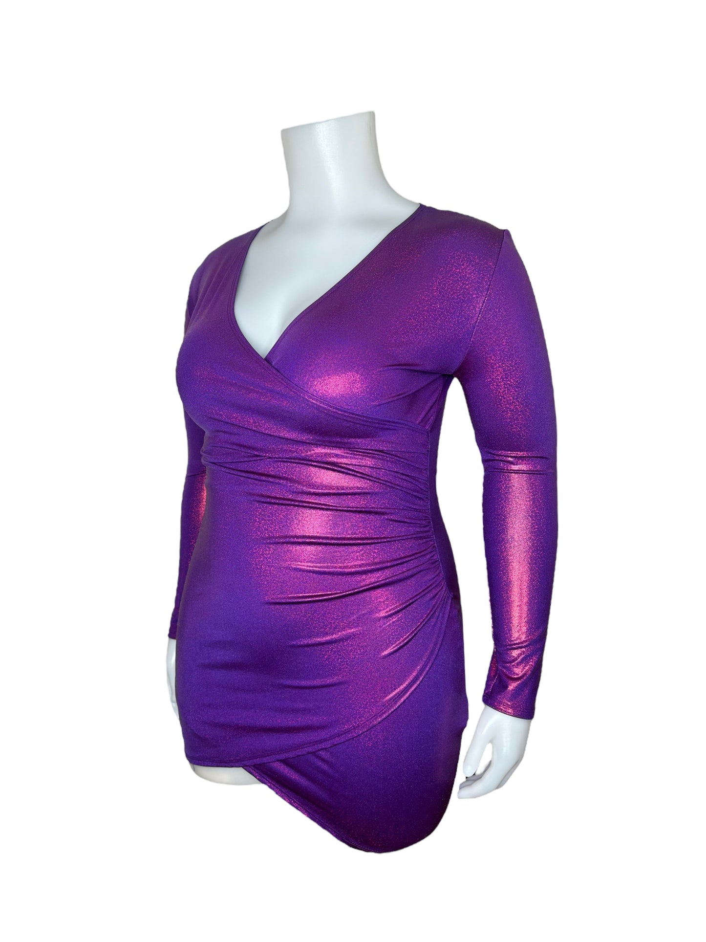 “Fashion Nova” Purple & Pink Sparkly Long-Sleeved Bodycon Dress