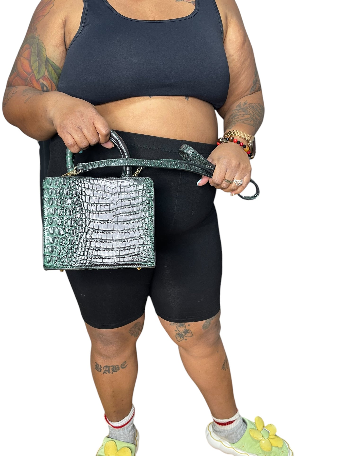 Green Jeweled Alligator Textured Handbag