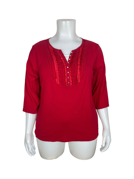 “Karen Scott Woman” Christmas Red 3/4 Sleeve Shirt (3X)