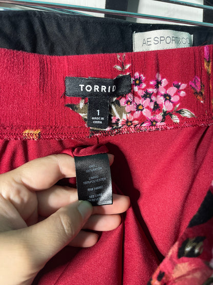 Bright Red w/ Pink Floral High Low Skirt