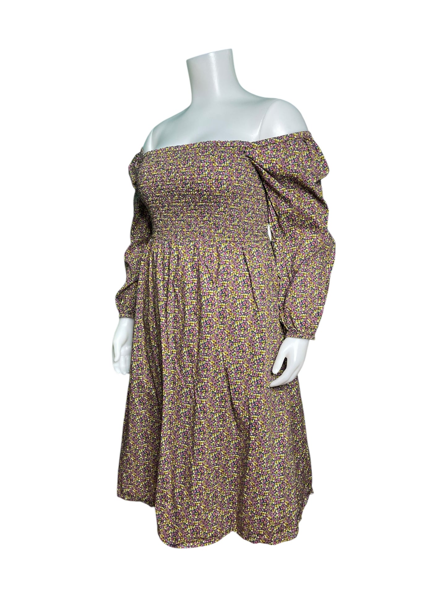 Multicoloured Off the Shoulder Long Sleeved Maxi Dress