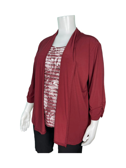 Burgundy Vintage Long Sleeved. Blouse Cardigan (2X)