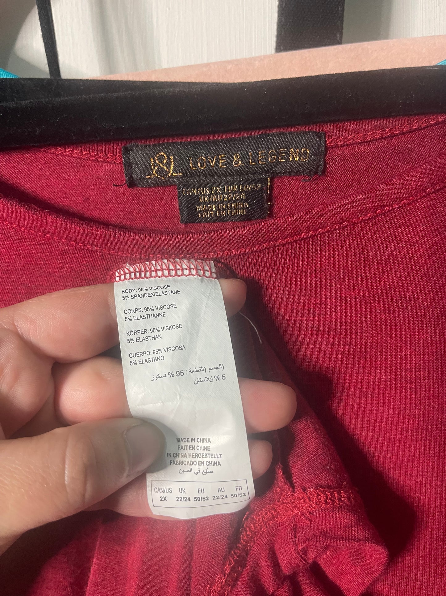 Red Crew Neck 3/4 Cold Shoulder Blouse