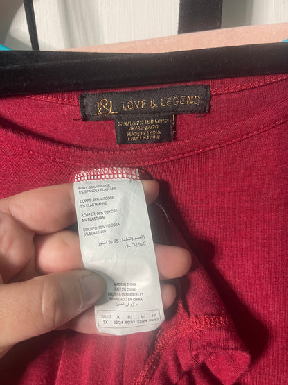 Red Crew Neck 3/4 Cold Shoulder Blouse