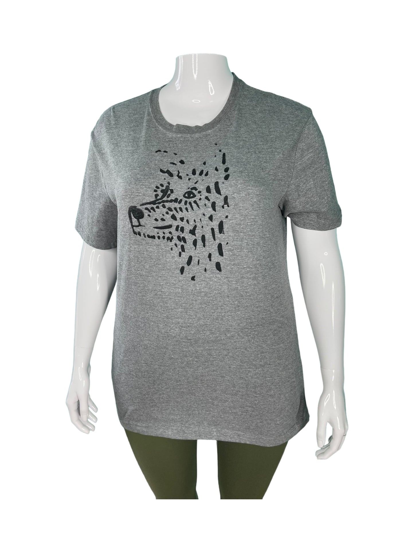 Grey Short Sleeved T-Shirt w/ Dog Print on Chest (L)