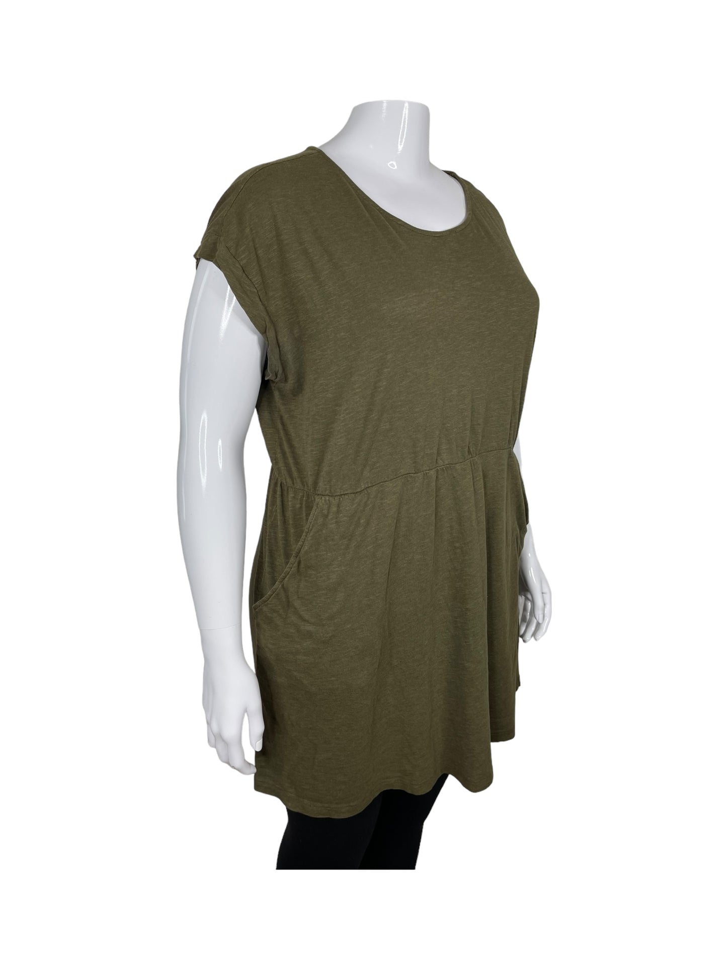 Olive Green Short Sleeve T-shirt Dress w/ Pockets (L)