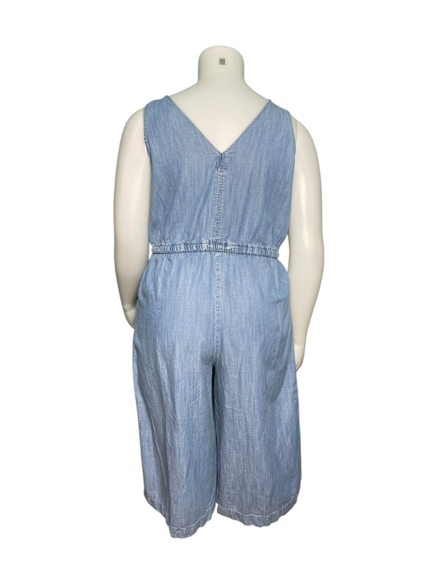 Blue Sleeveless V-Neck Jean Romper