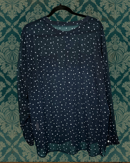 Navy Blue Sheer Star Patterned Blouse