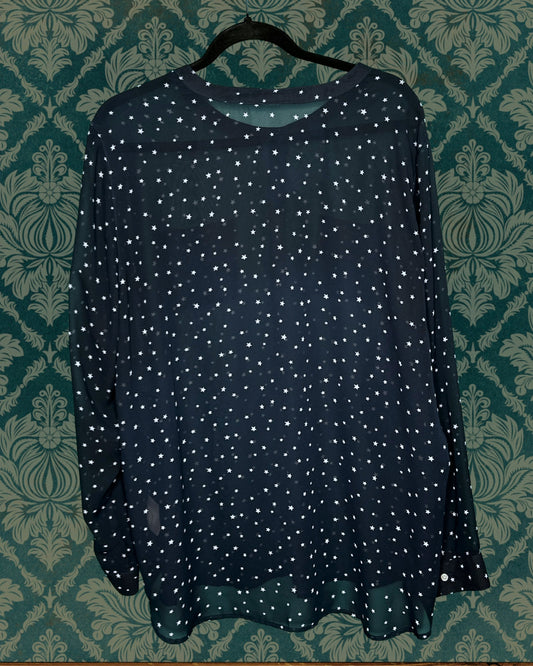 Navy Blue Sheer Star Patterned Blouse