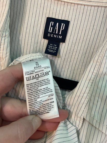 White w/ Tiny Pin Stripped Short Sleeved Button up w/ Cactus Embroidered Detail