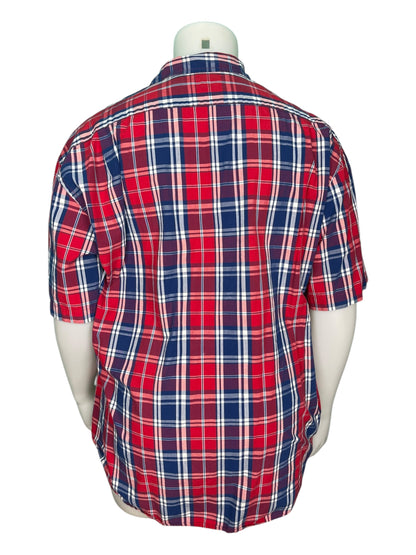 Blue and Red Plaid Button Up Short-Sleeve Shirt