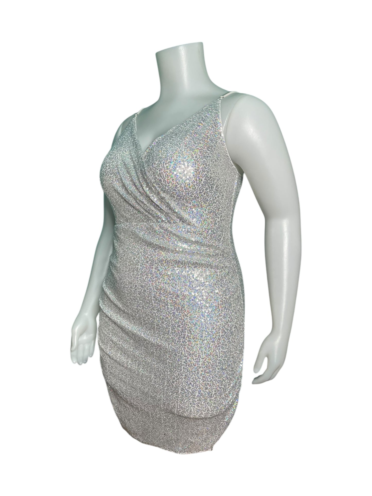 Silver Sequin V-Neck Mini Dress