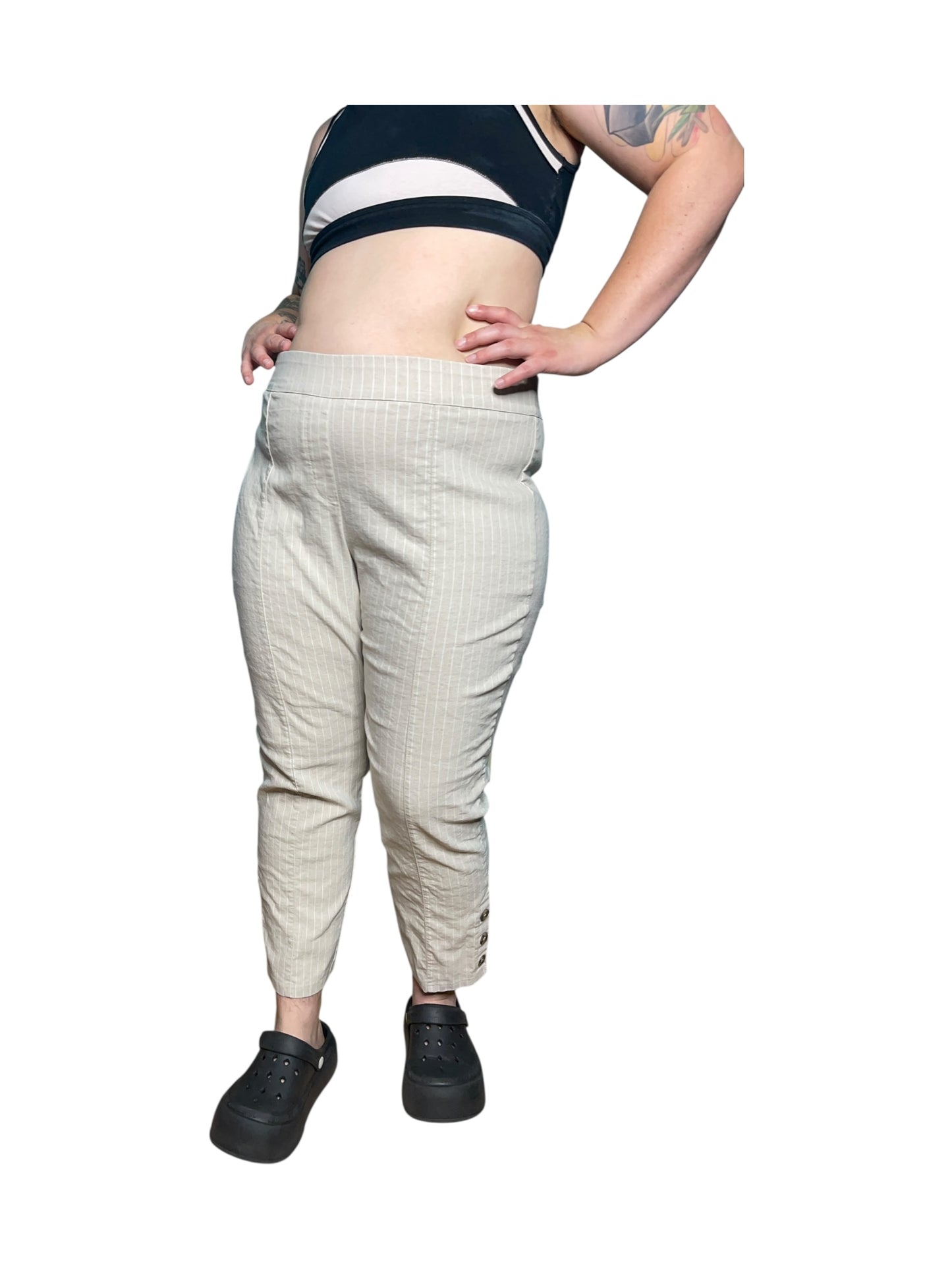 Cream Vertical Striped Pants