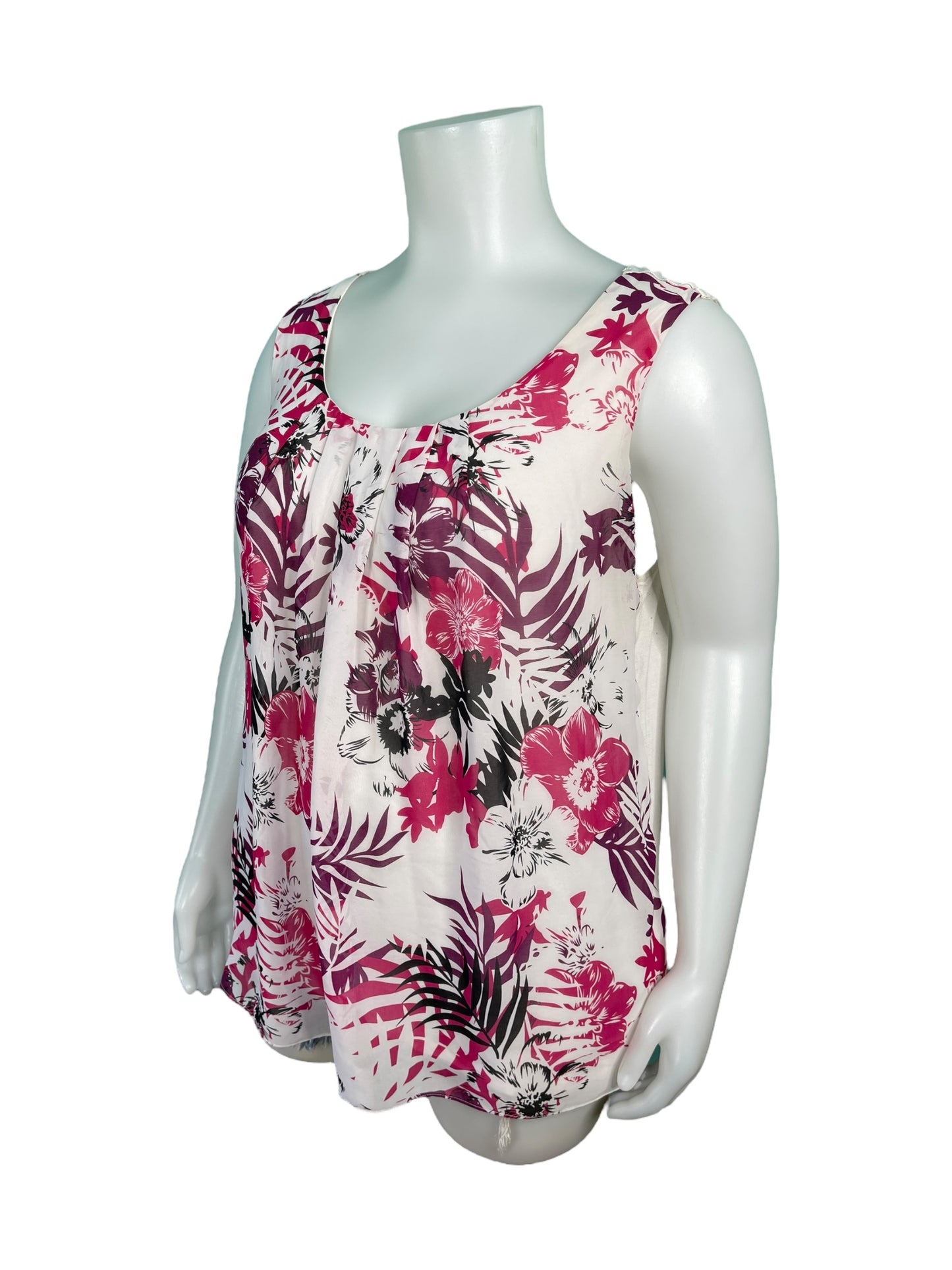 Pink on White Floral Sleeveless Top