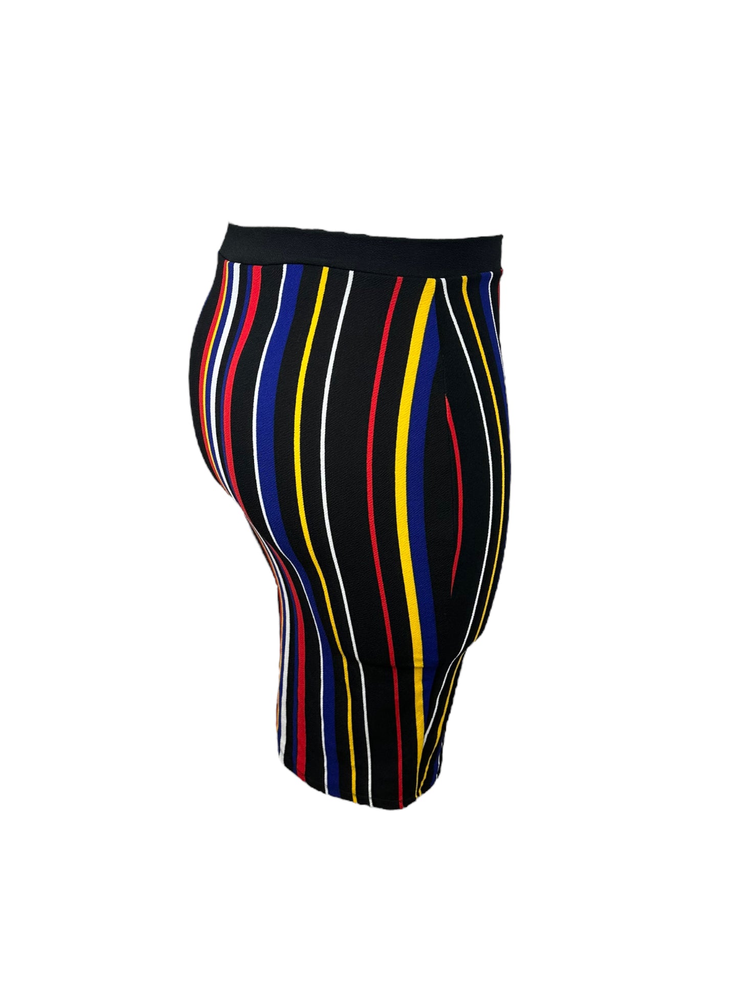 Black, White, Yellow, Red & Blue Striped Skirt w/ Front Zipper