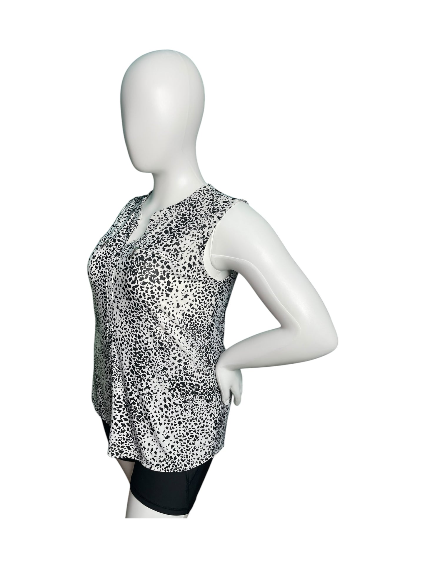 White & Black Leopard Print Sleeveless Blouse