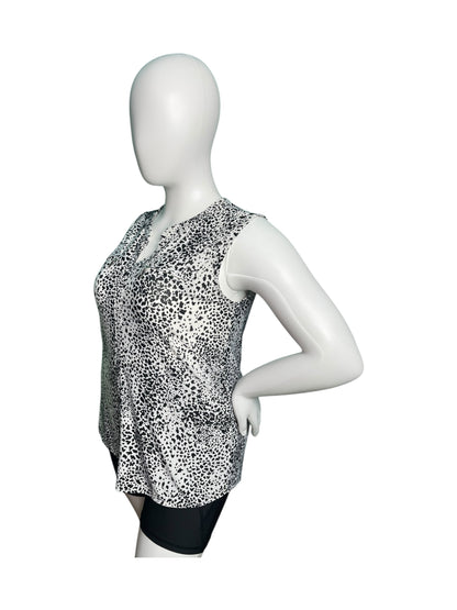 White & Black Leopard Print Sleeveless Blouse