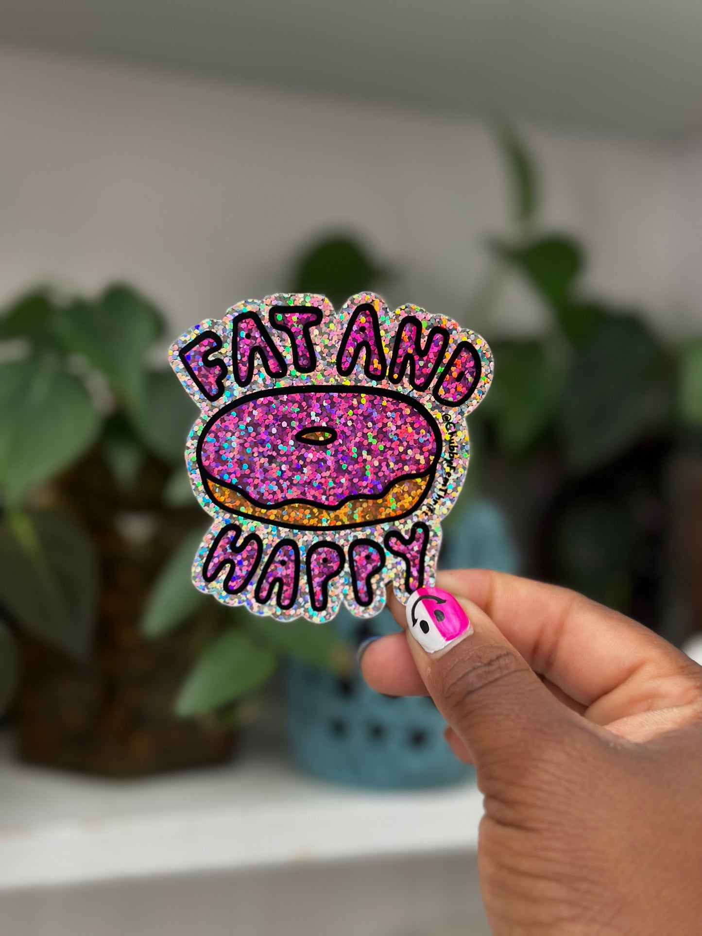 Fat and Happy Sparkly Purple Donut Sticker