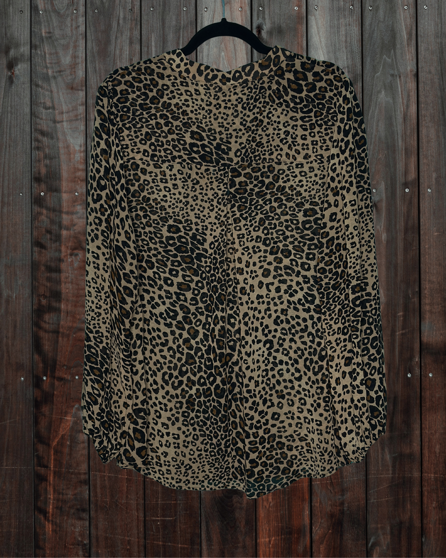 Brown, Tan & Black Long Sleeved Sheer Cheetah Print Blouse