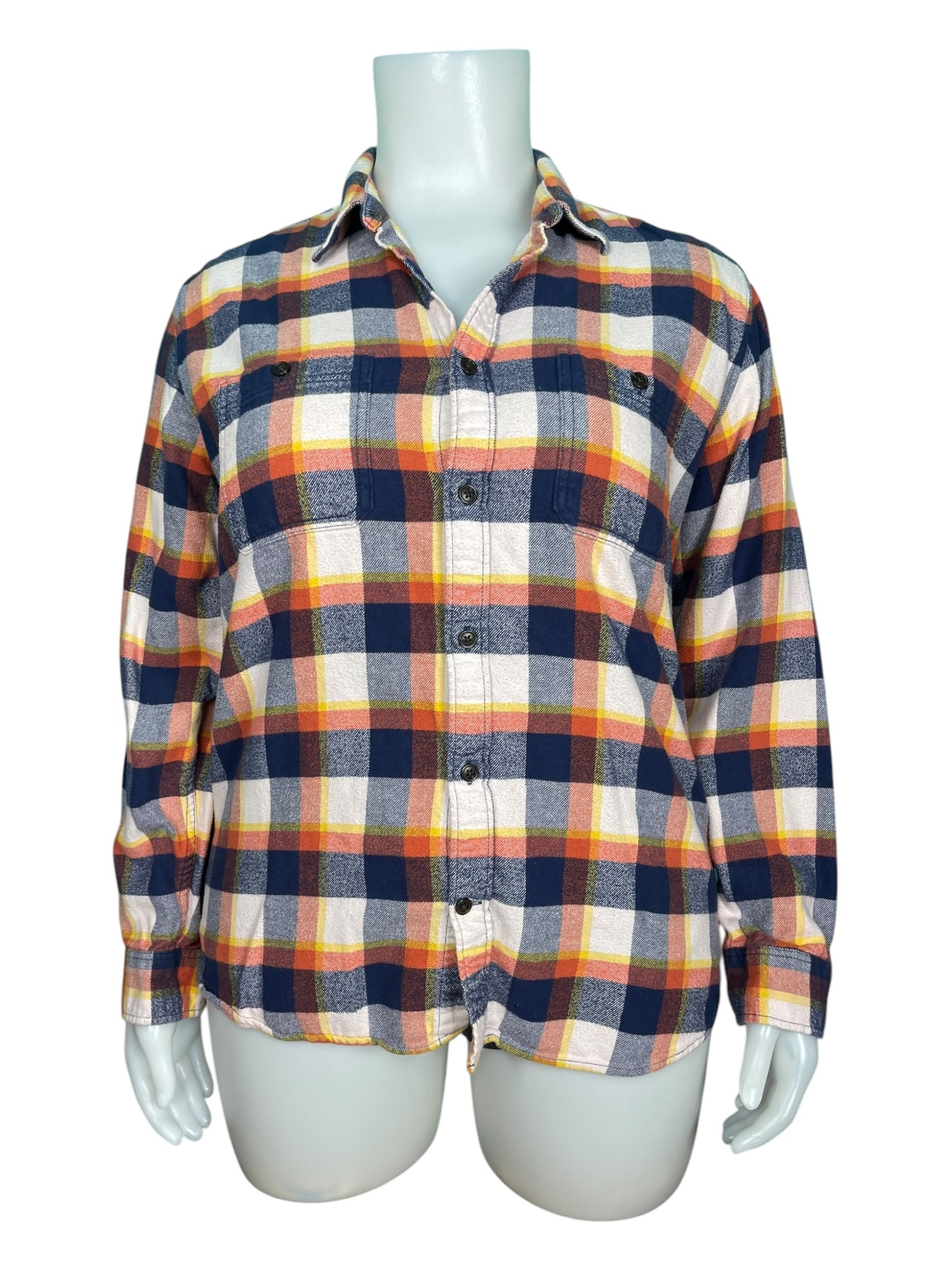 Orange White and Navy Plaid Button Up Shirt