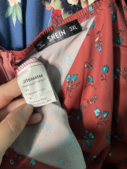 Burnt Orange Dark Teal Floral Dress