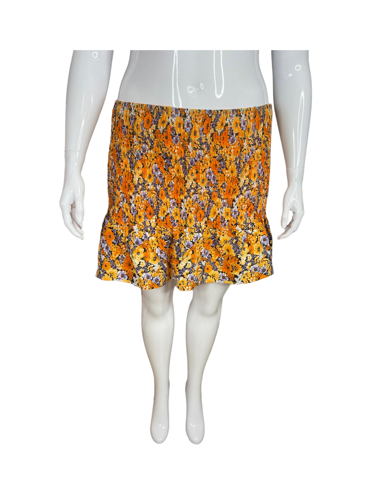 “H&M” Orange & Purple Floral Scrunch-Top Skirt (L)