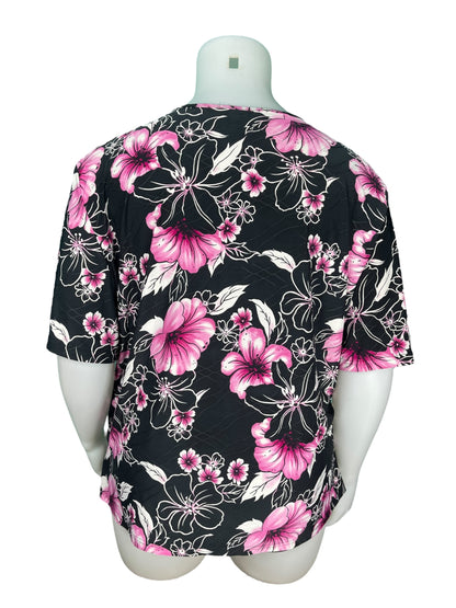 Black w/ Pink Floral Patten Short Sleeve Shirt