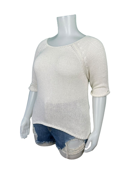 White Fine Knit 3/4 Sleeve Sweater