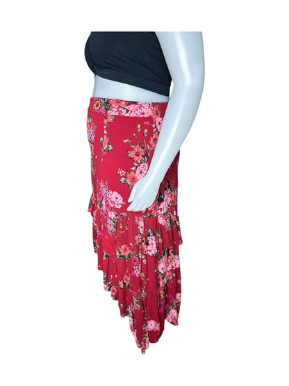 Bright Red w/ Pink Floral High Low Skirt