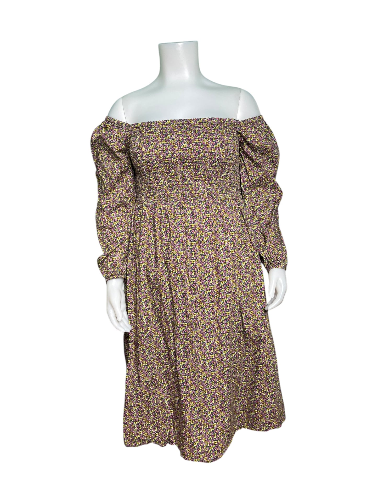 Multicoloured Off the Shoulder Long Sleeved Maxi Dress