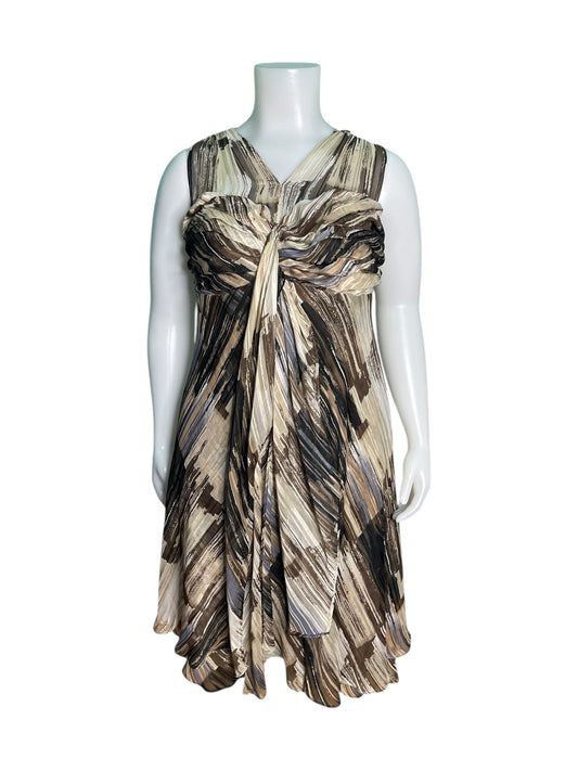 Brown and White Sleeveless Knee High Dress