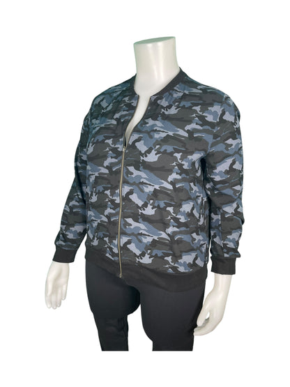 Black & Blue Camouflage Zip Up Top Bomber Jacket