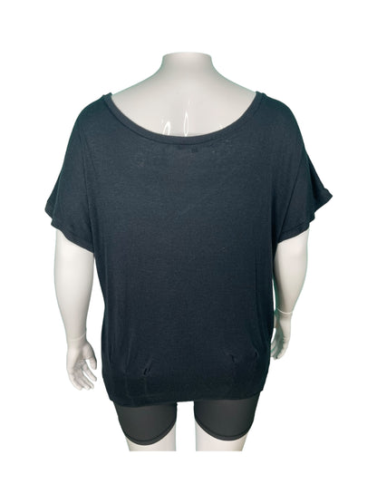 Black Short Sleeve Deep V-Neck Top