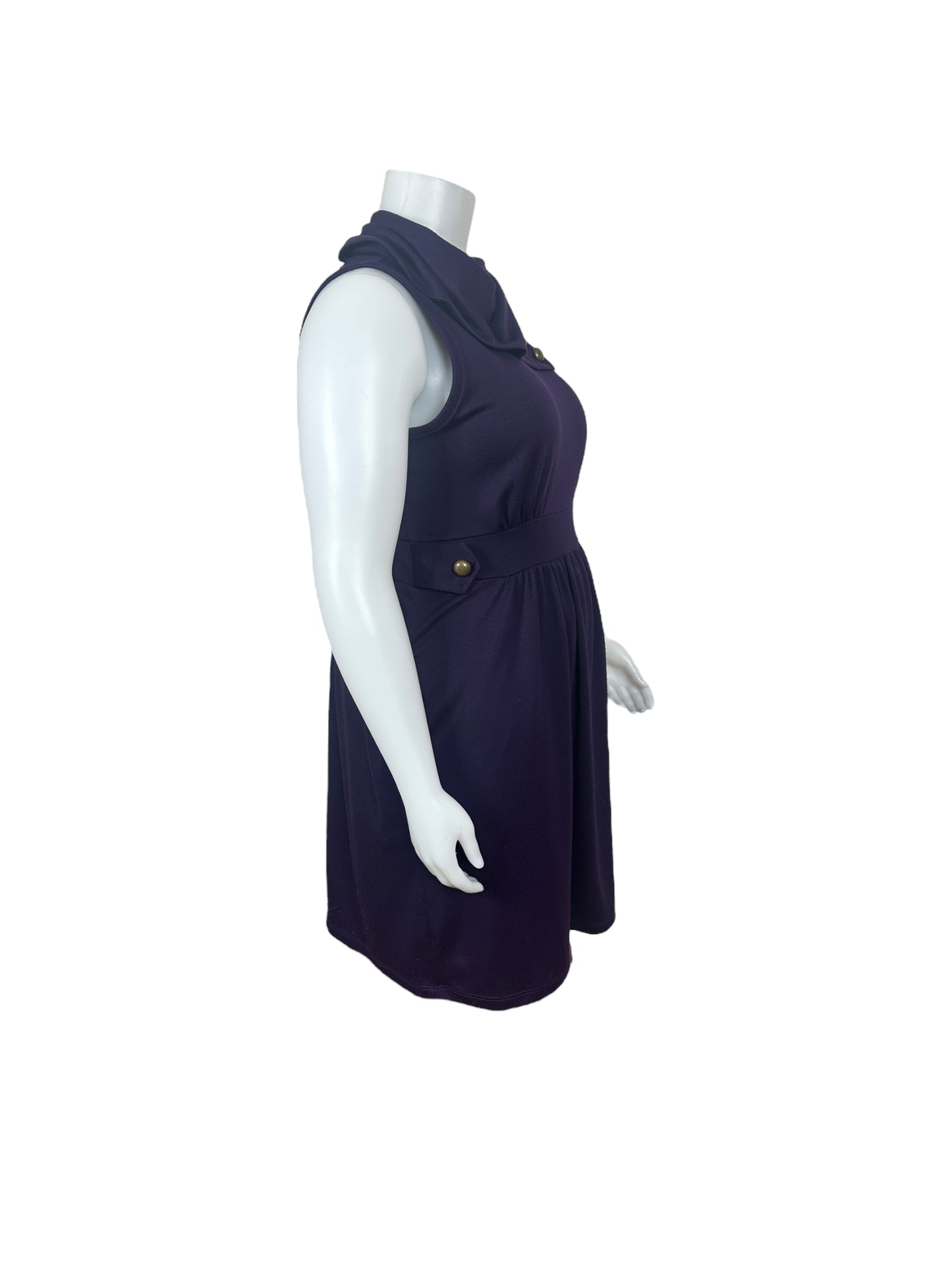 “Monteau” Purple Dress w/ Asymmetrical Neck w/ Buttons (1X)