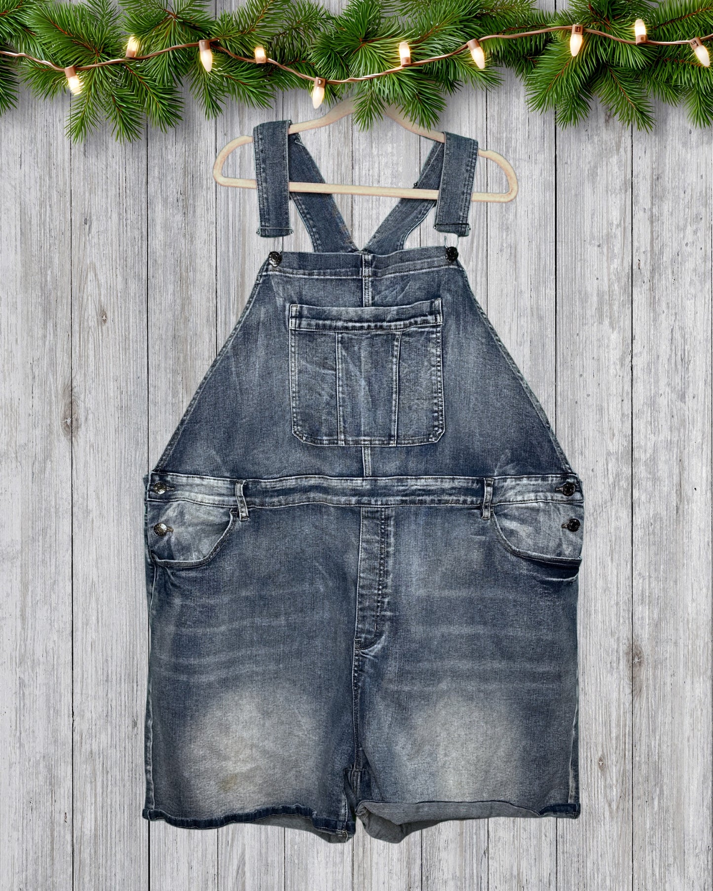 Light Blue Distressed Shorts Overalls