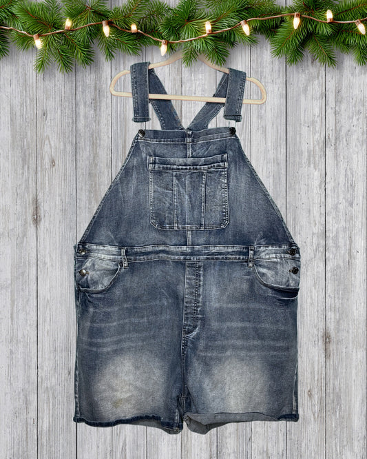 Light Blue Distressed Shorts Overalls