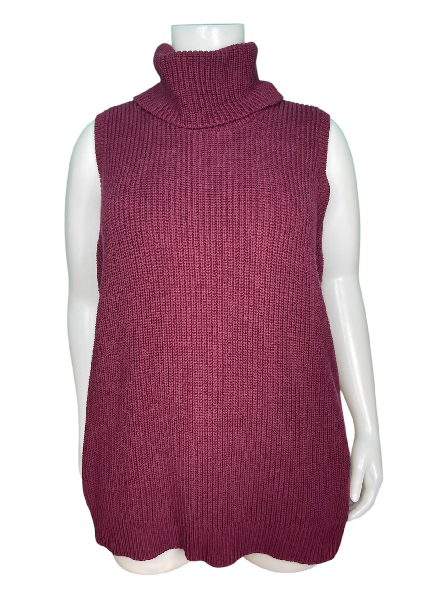 Burgundy Sleeveless Turtleneck Knit Sweater