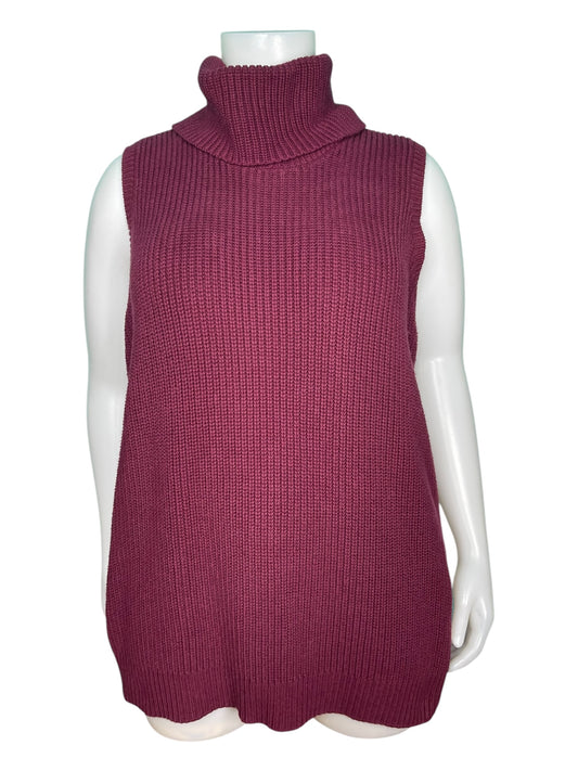 Burgundy Sleeveless Turtleneck Knit Sweater