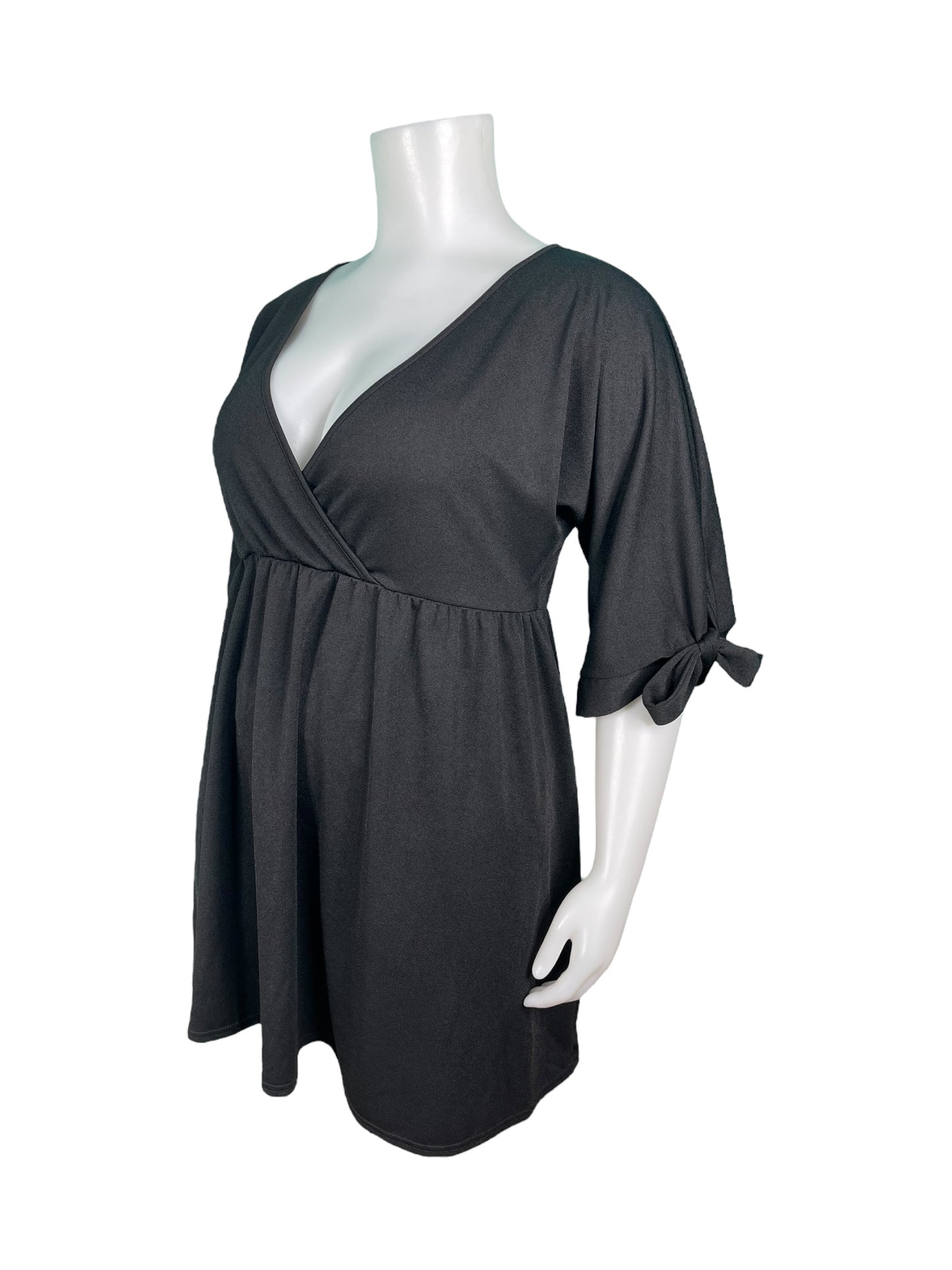 Black Deep V neckline 3/4 Sleeved Dress