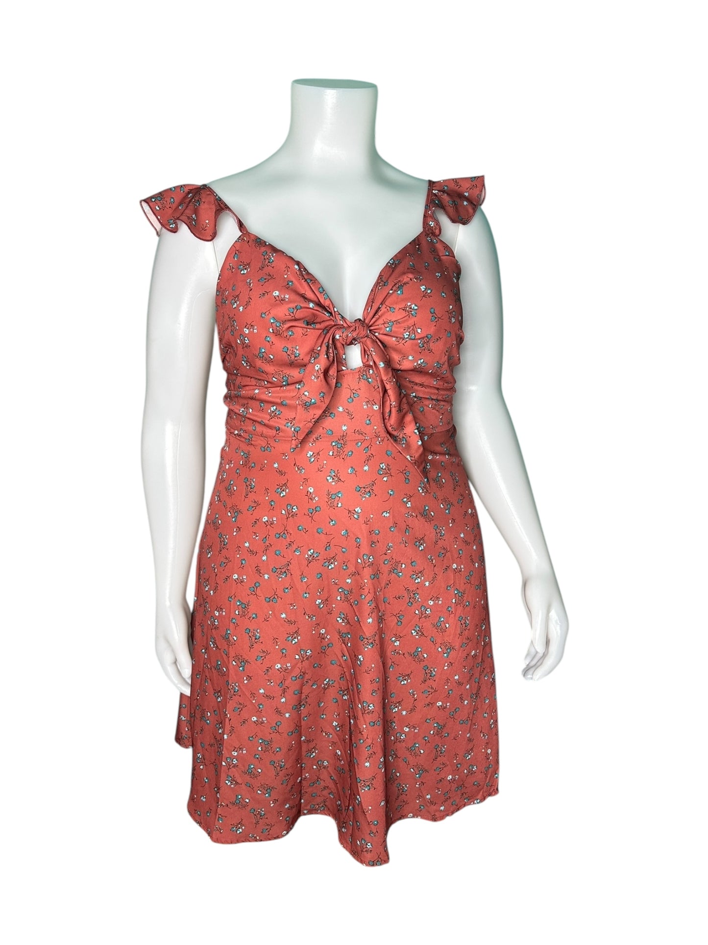 Burnt Orange Dark Teal Floral Dress