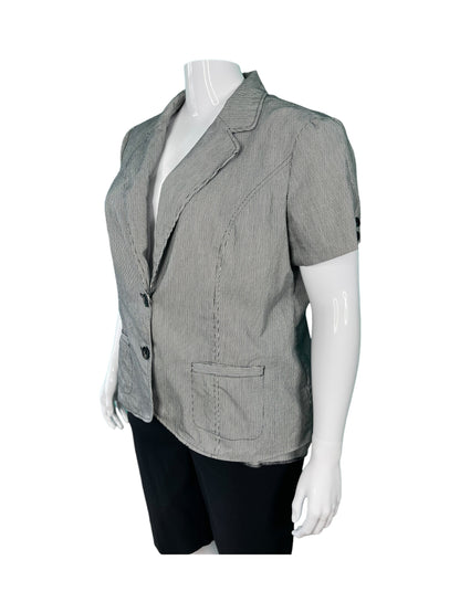 Grey & White Short Sleeved Striped V-neck Blazer