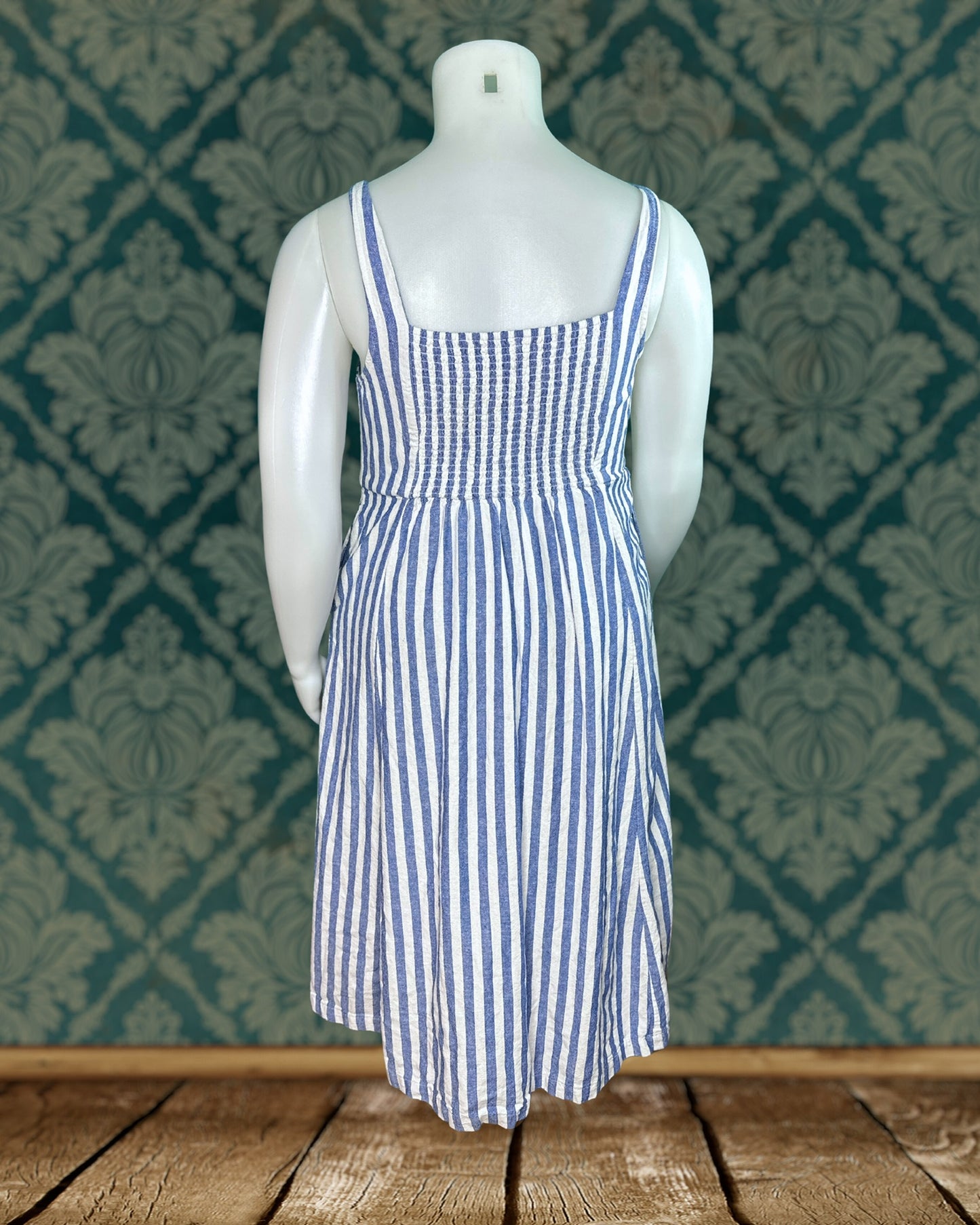 Baby Blue & White Vertical Striped Sleeveless Dress