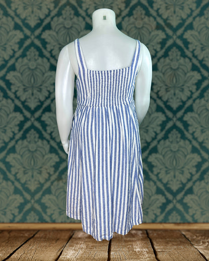 Baby Blue & White Vertical Striped Sleeveless Dress