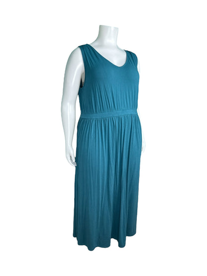 Teal V-Neck sleeveless Maxi Dress