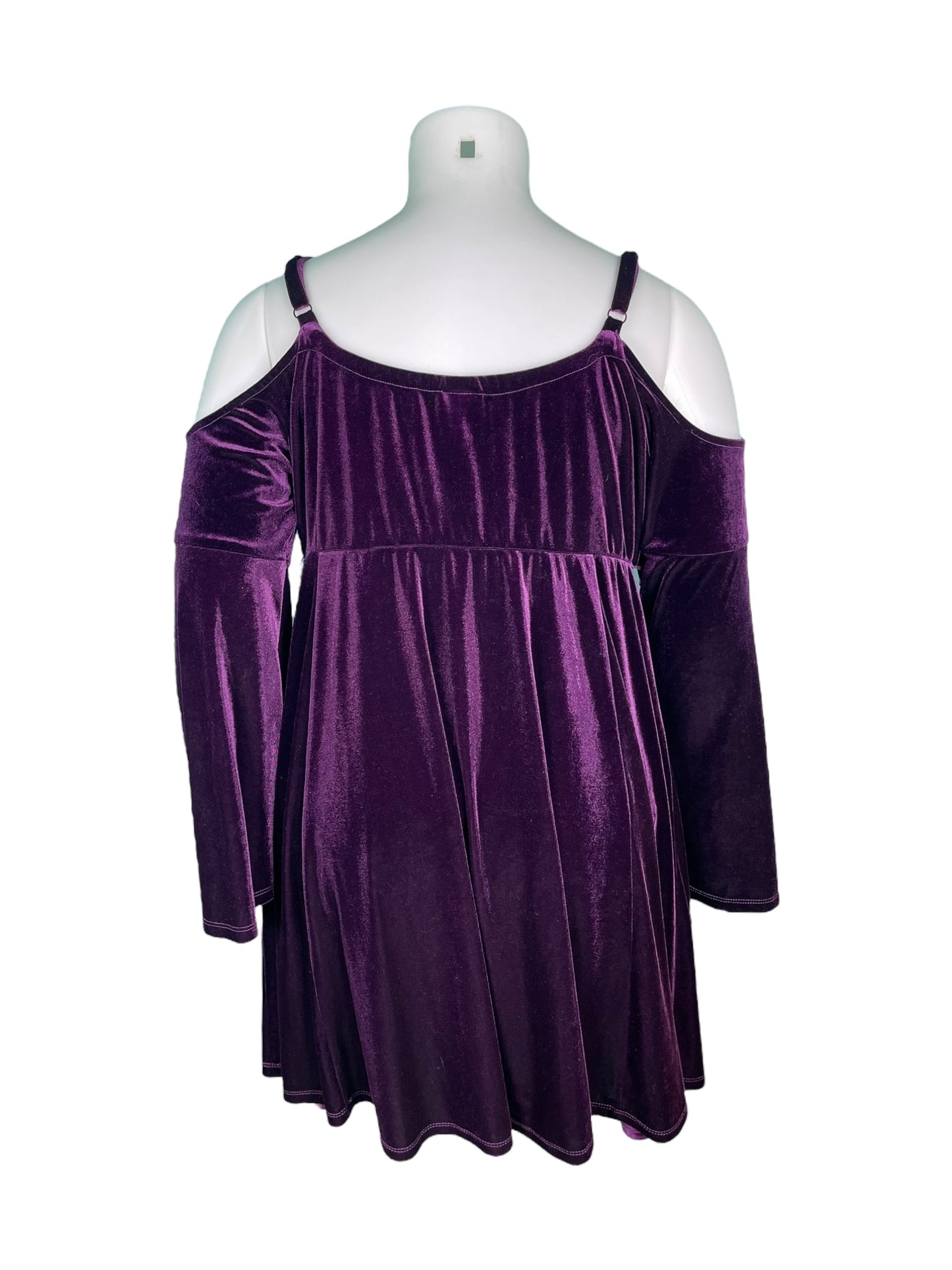 Purple Velvet Cold Shoulder V-Neck Dress