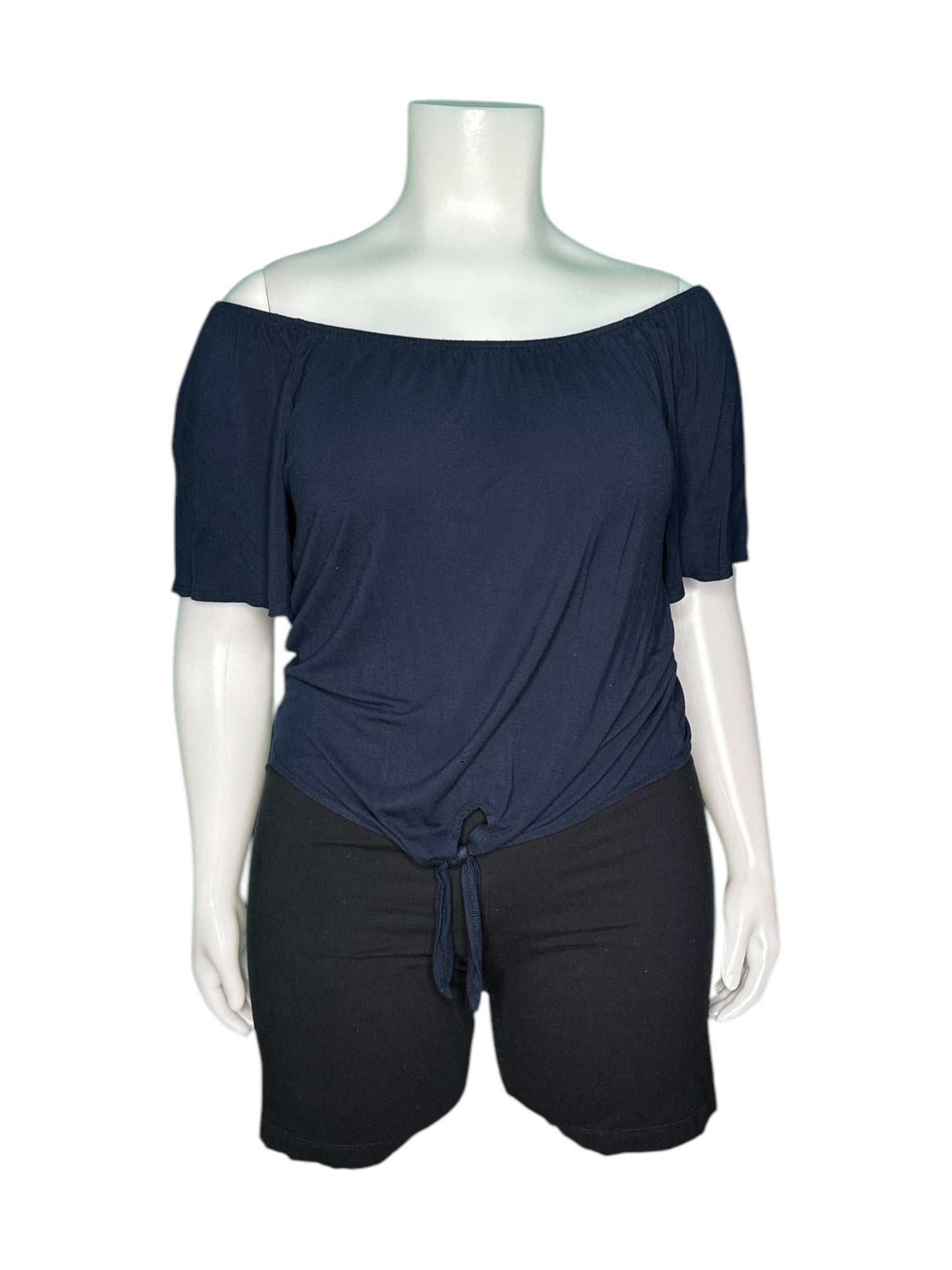 Navy Blue off the Shoulder Tie Front Top