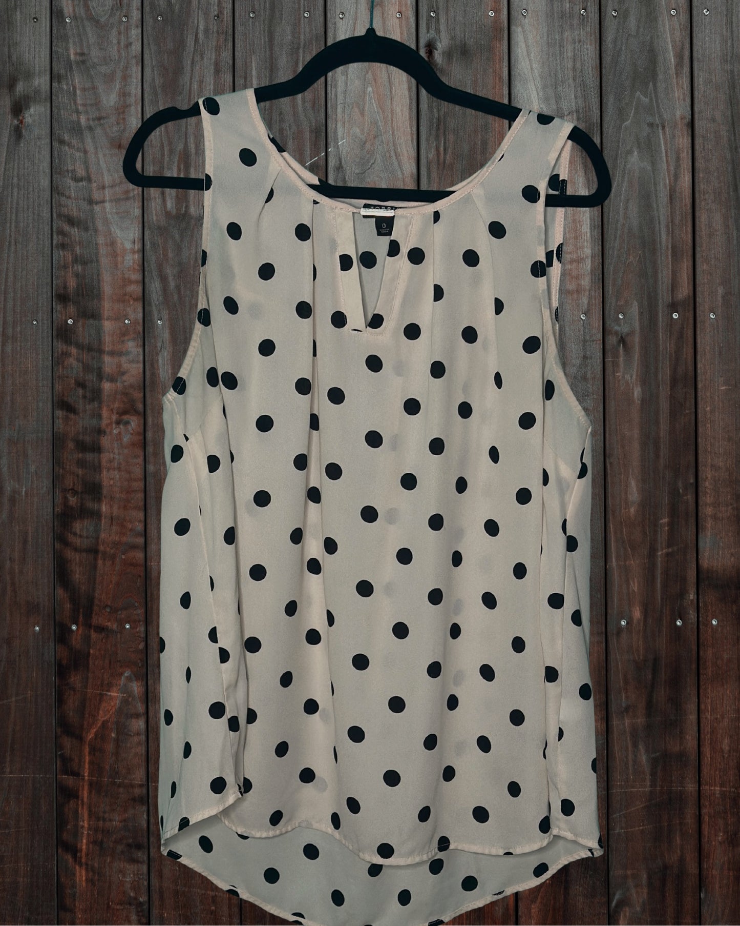 Cream w/ Black Polka Dots Sleeveless Blouse