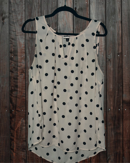 Cream w/ Black Polka Dots Sleeveless Blouse