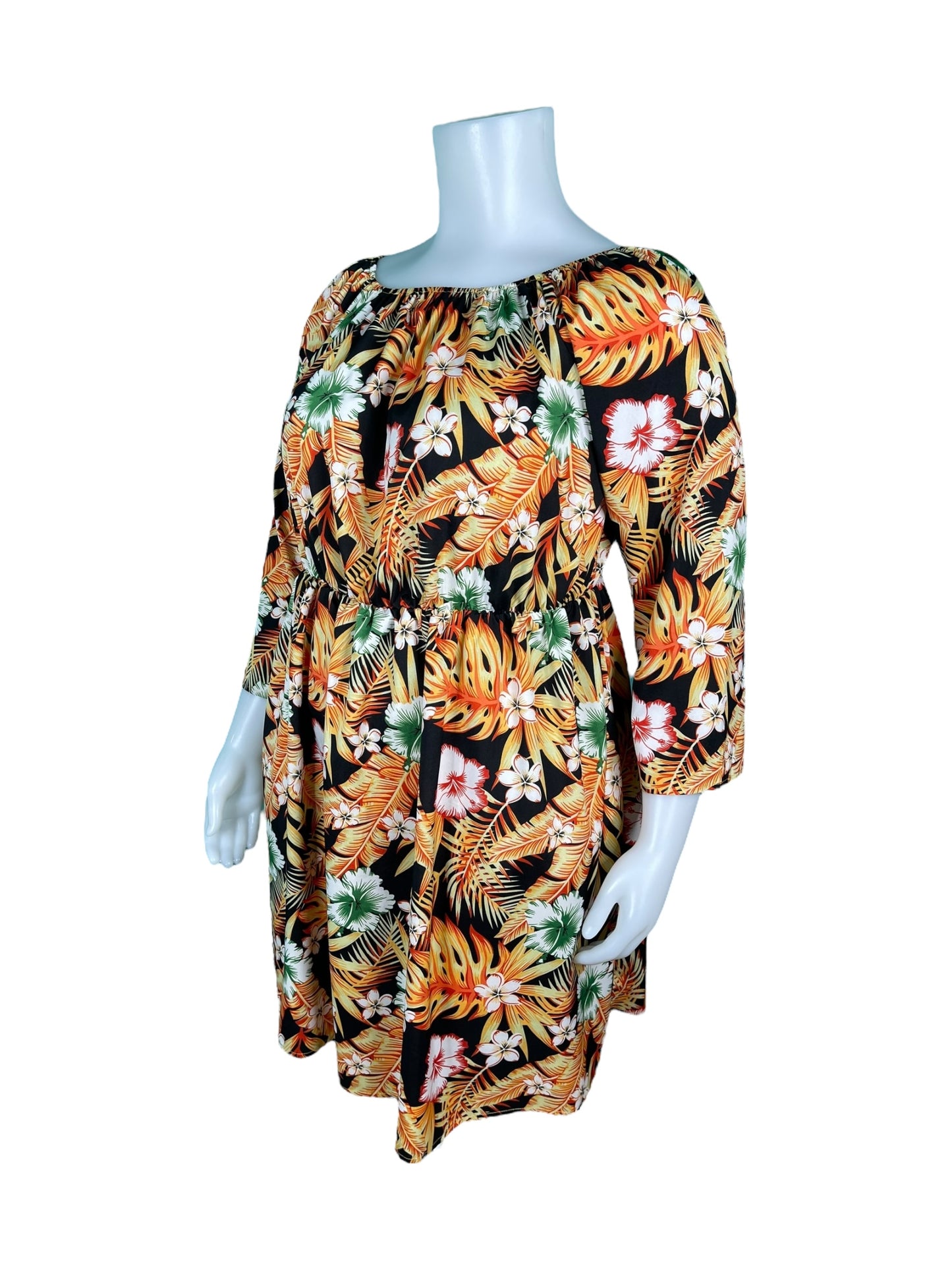 Black w/ Orange, Green and Pink  Floral Long Sleeved Dress